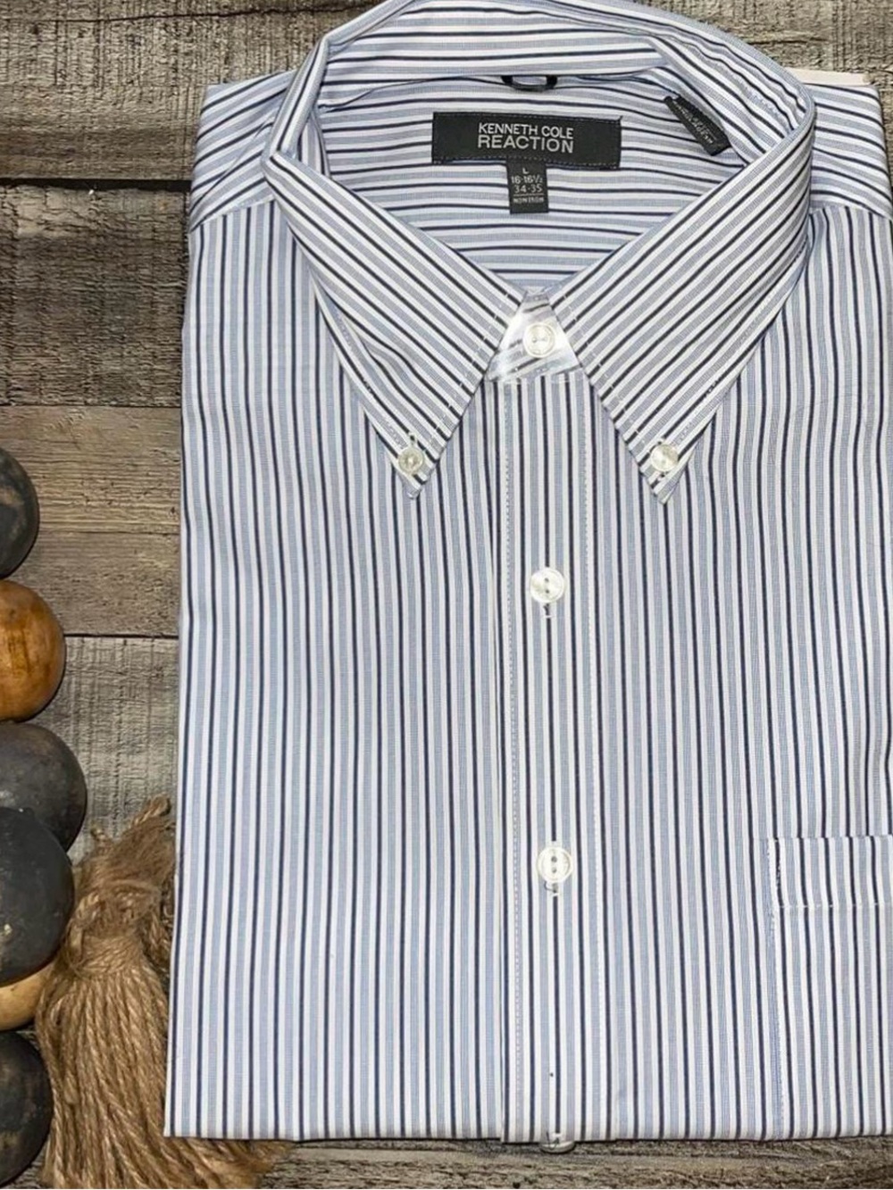 Kenneth Cole Reaction Blue and White Stripe Dress Shirt